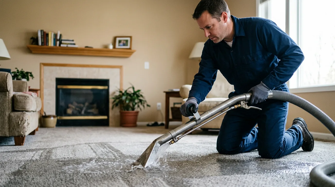 Water damage restoration technician working near Brownstown, IN